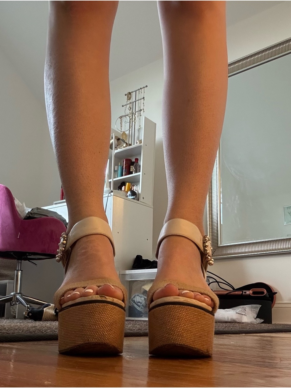Jimmy Choo Tan & White Platform Wedges - Picture 2 of 14